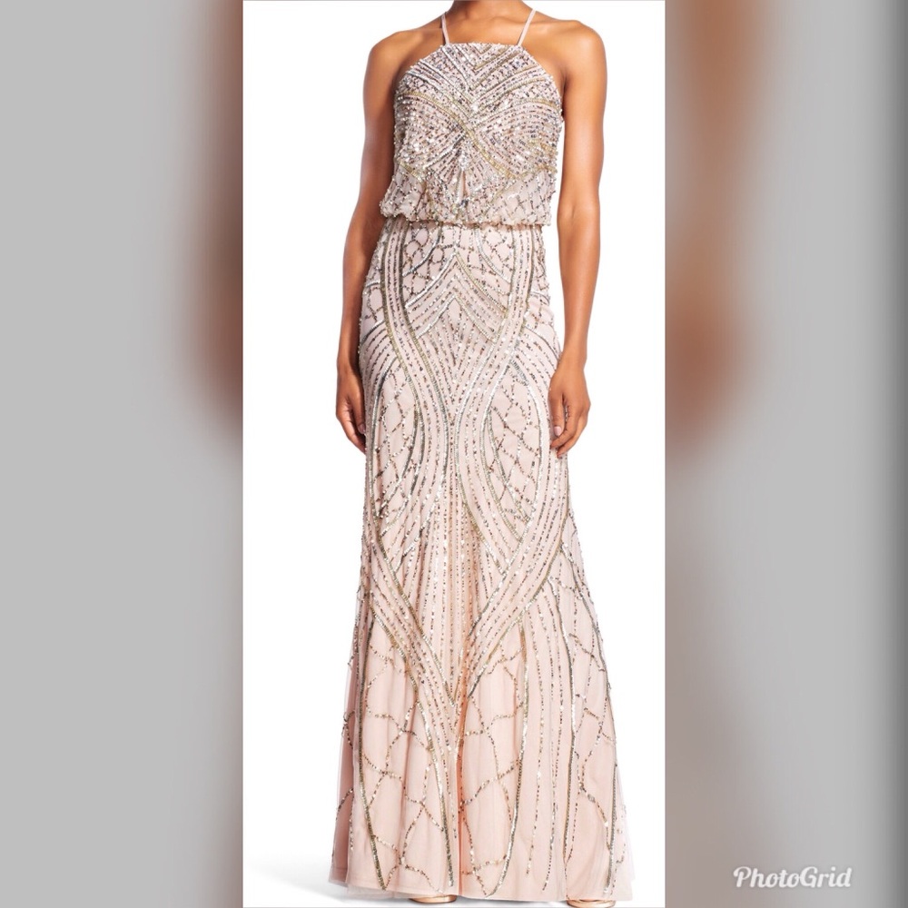 Adrianna Papell beaded blouson halter blush/shell